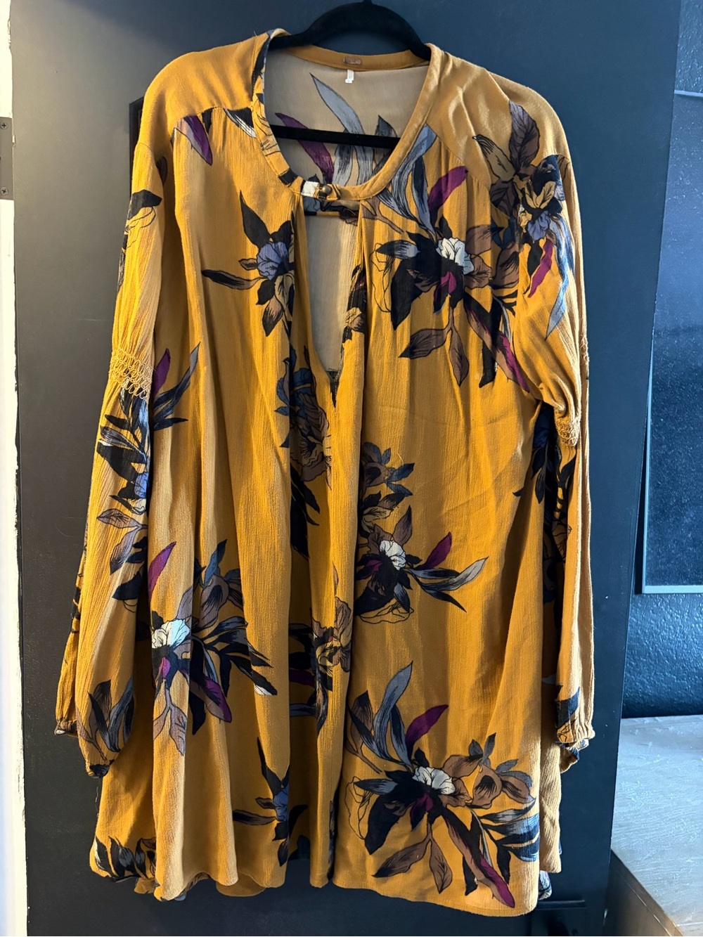 Free People Mustard Floral Long Sleeve Swing Dress